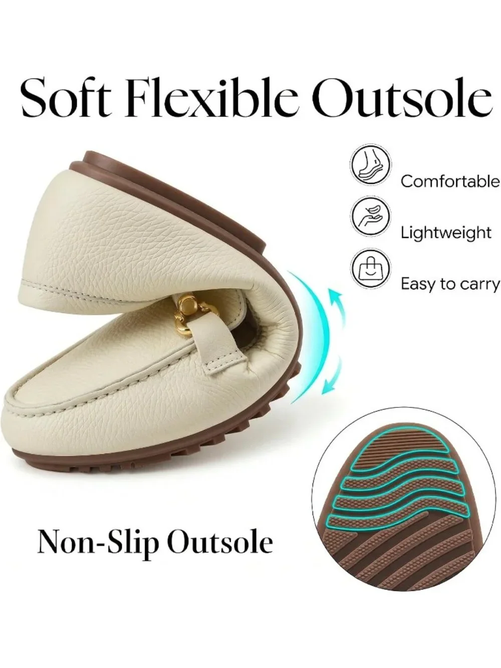 Women's Beige Faux Leather Comfortable Casual Moccasins Flexible Flats Shoes